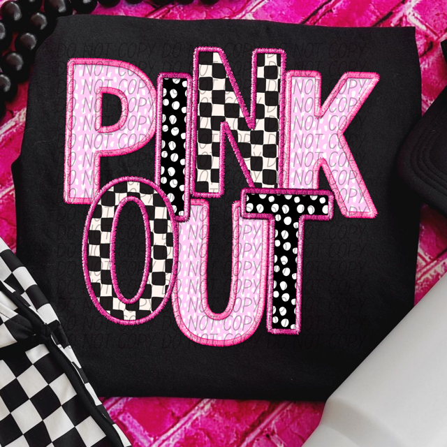 Pink Out Black Checks and Dots Faux Embroidery DTF Print