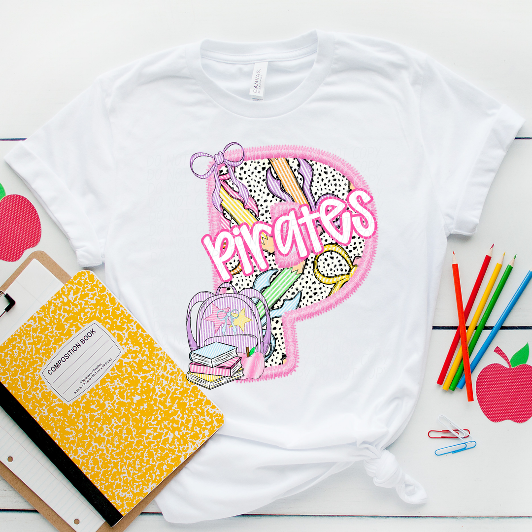Pink Letter Back to School Mascots DTF Print