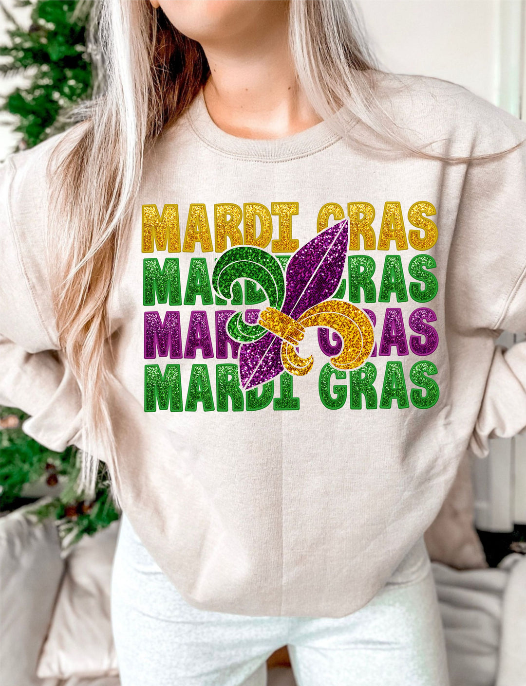 Mardi Gras Stacked Glitter DTF Print