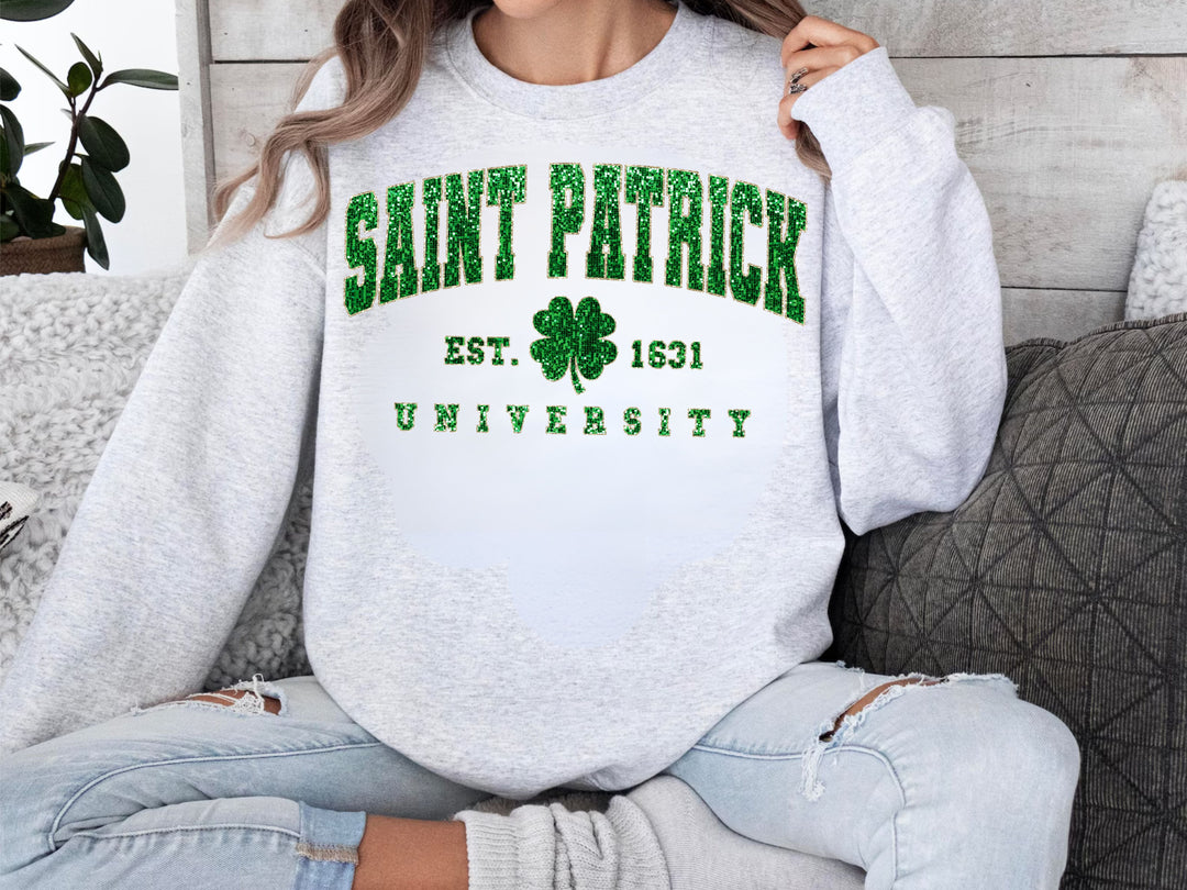 Saint Patrick University Faux Glitter DTF Print