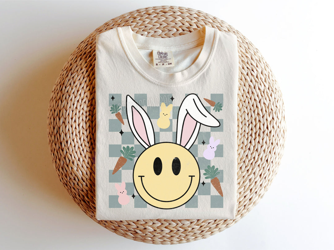 Checkered Smiley Bunny DTF Print