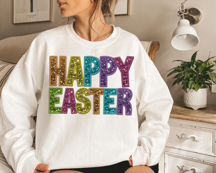 Happy Easter Faux Glitter DTF Print