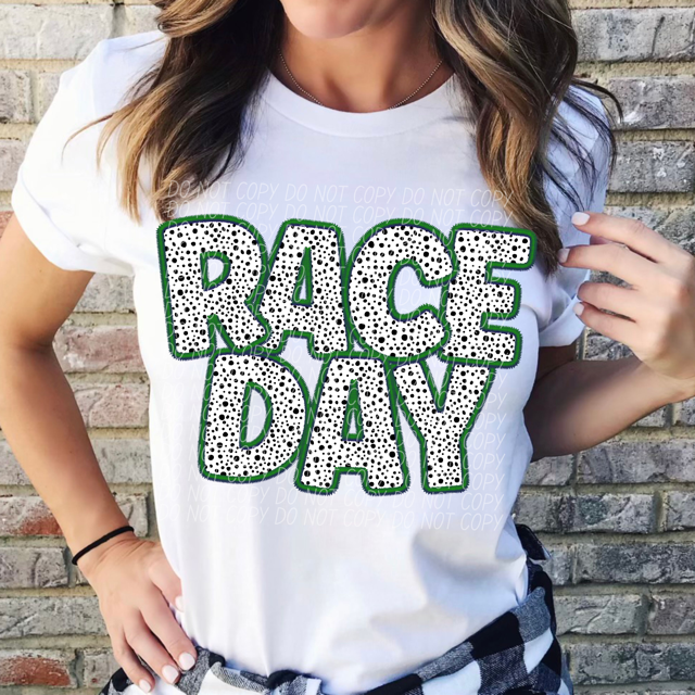 Race Day Dalmatian Colored Faux Embroidery DTF Print