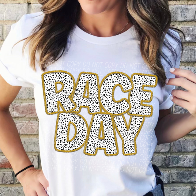 Race Day Dalmatian Colored Faux Embroidery DTF Print