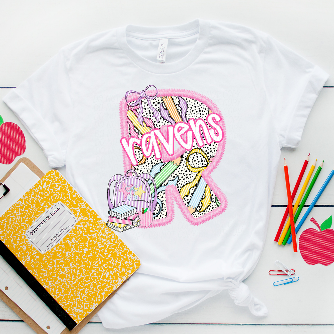 Pink Letter Back to School Mascots DTF Print