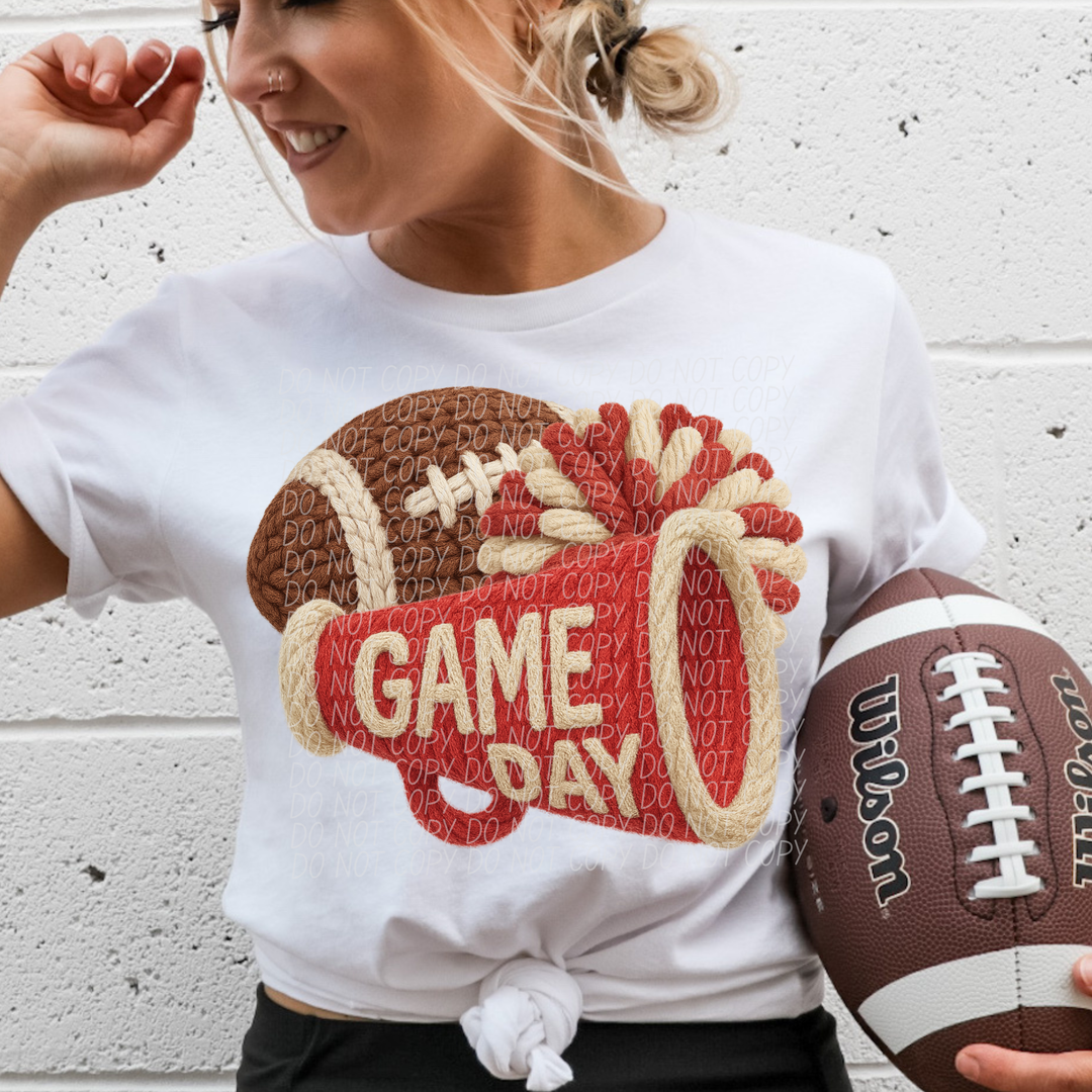 Football Game Day Megaphone Faux Knit DTF Print