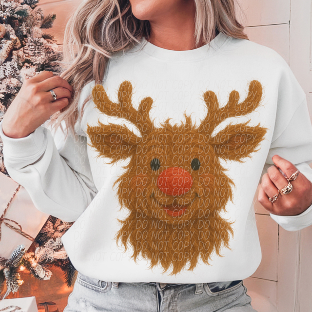 Faux Yarn Fuzzy Rudolph DTF Print