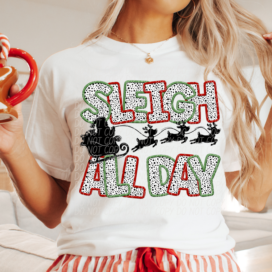 Sleigh All Day Red and Green Santa DTF Print