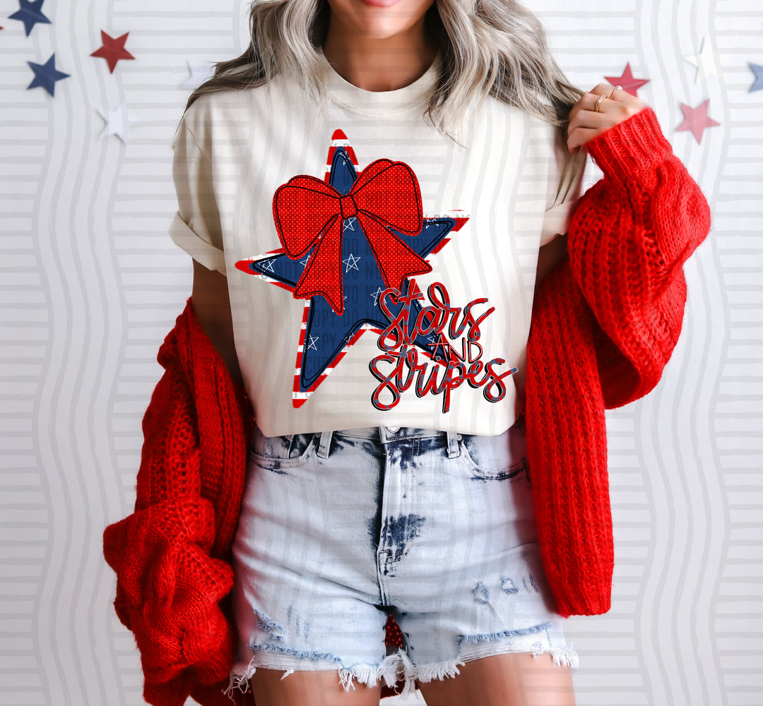 Stars And Stripes Red Bow DTF Print