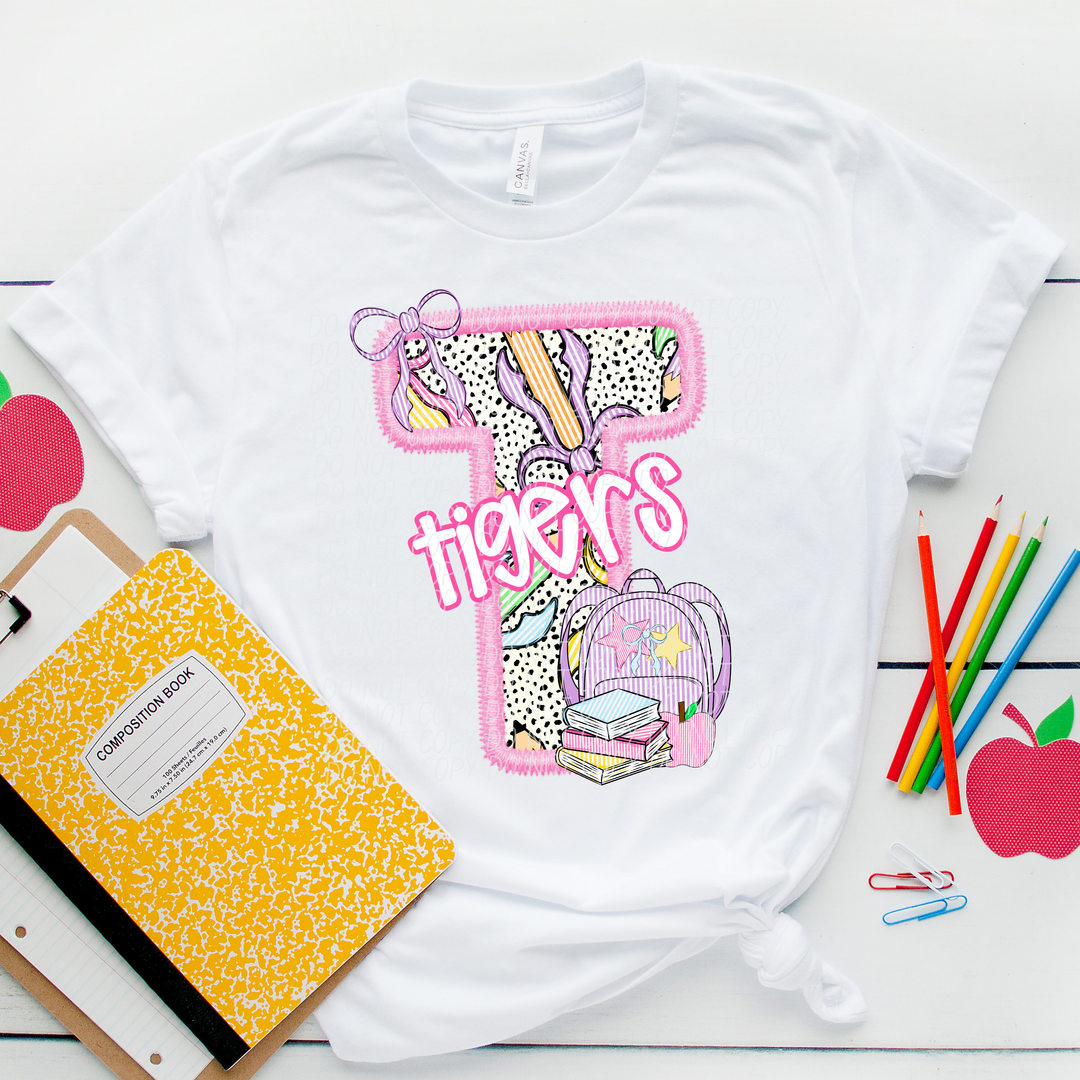 Pink Letter Back to School Mascots DTF Print