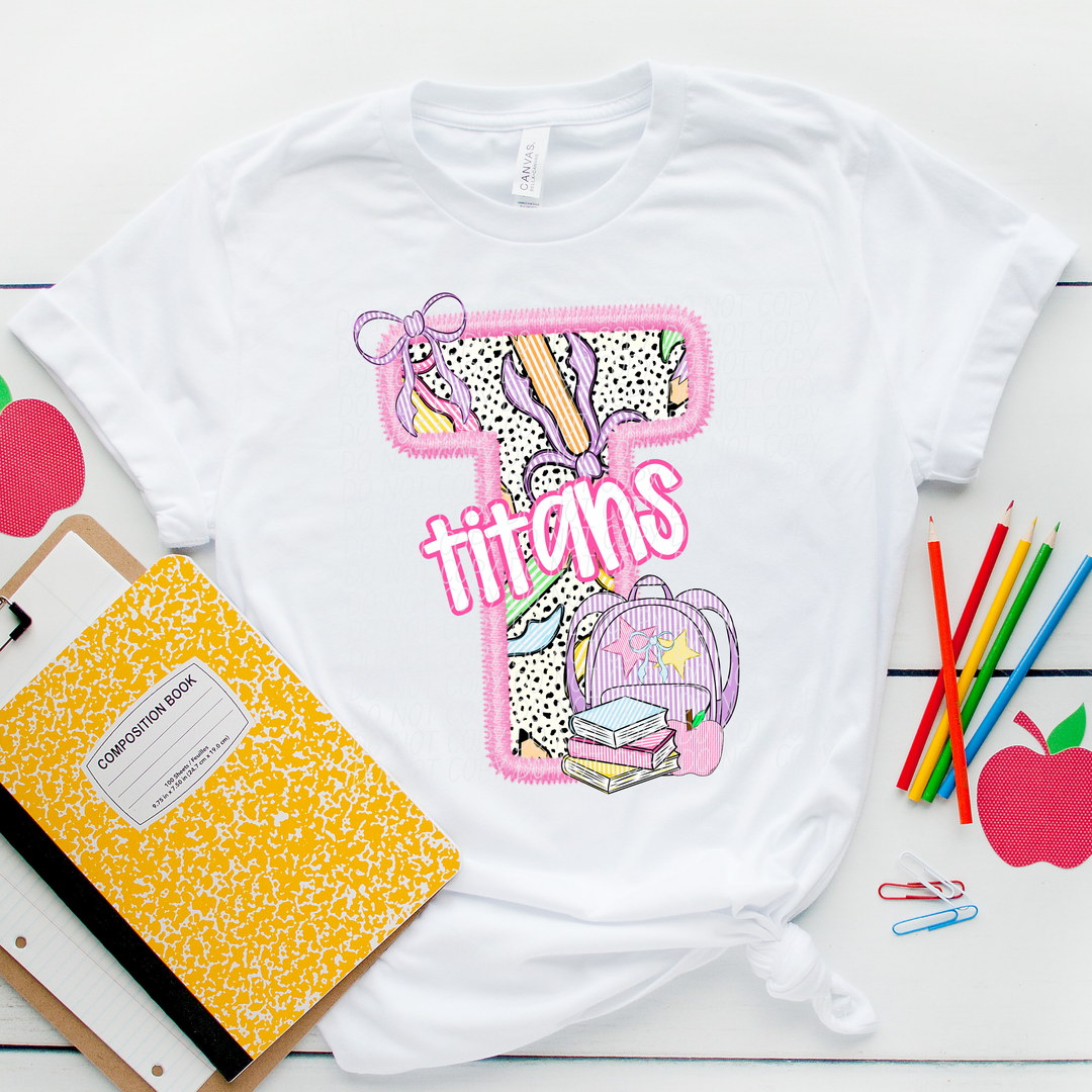 Pink Letter Back to School Mascots DTF Print