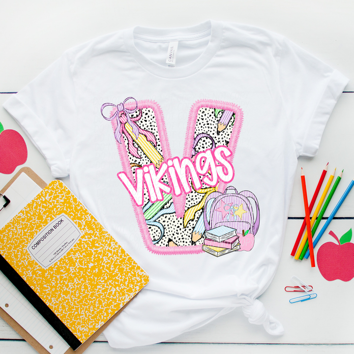 Pink Letter Back to School Mascots DTF Print