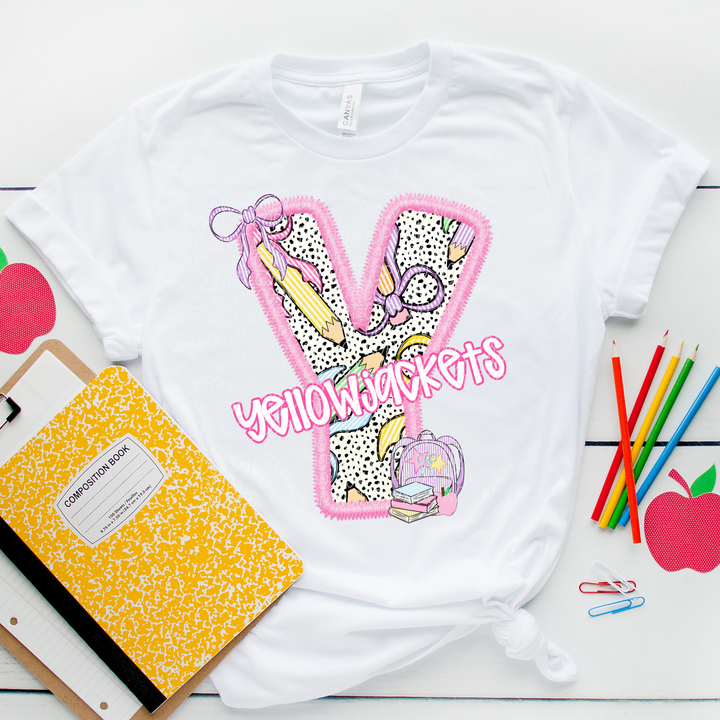 Pink Letter Back to School Mascots DTF Print