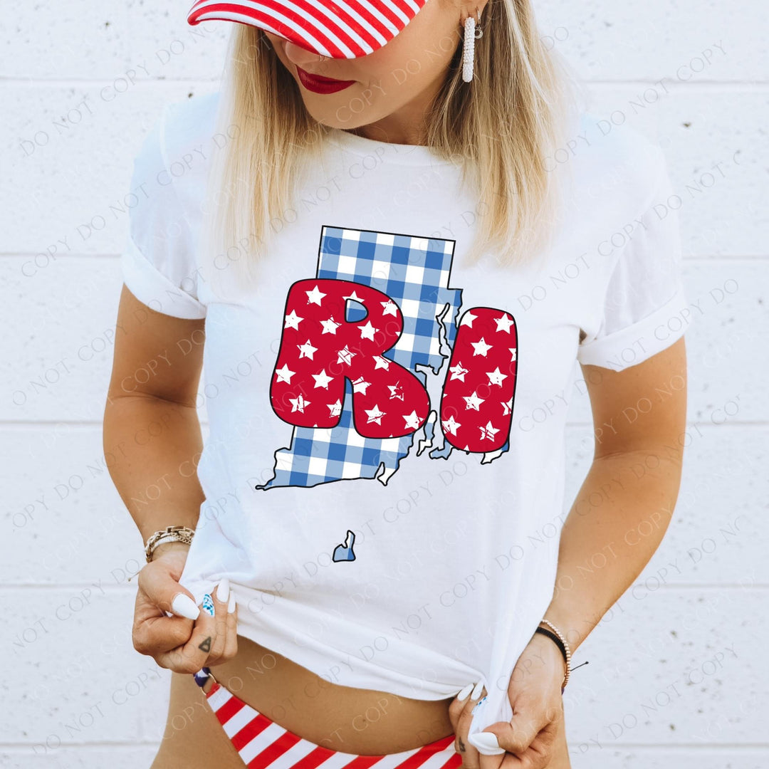 Gingham Stars Red White and Blue State DTF Print