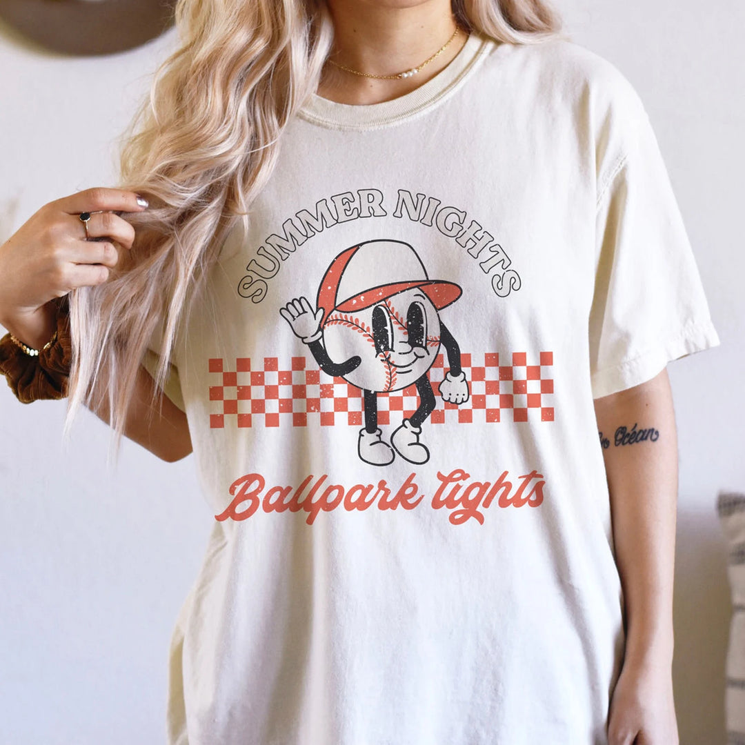 Summer Nights Ball Park Lights Baseball DTF Print