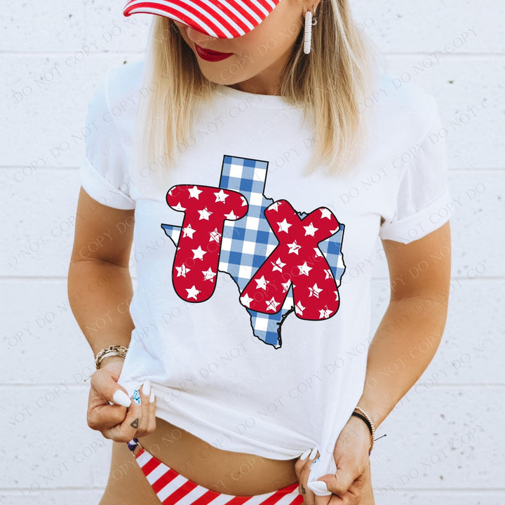 Gingham Stars Red White and Blue State DTF Print