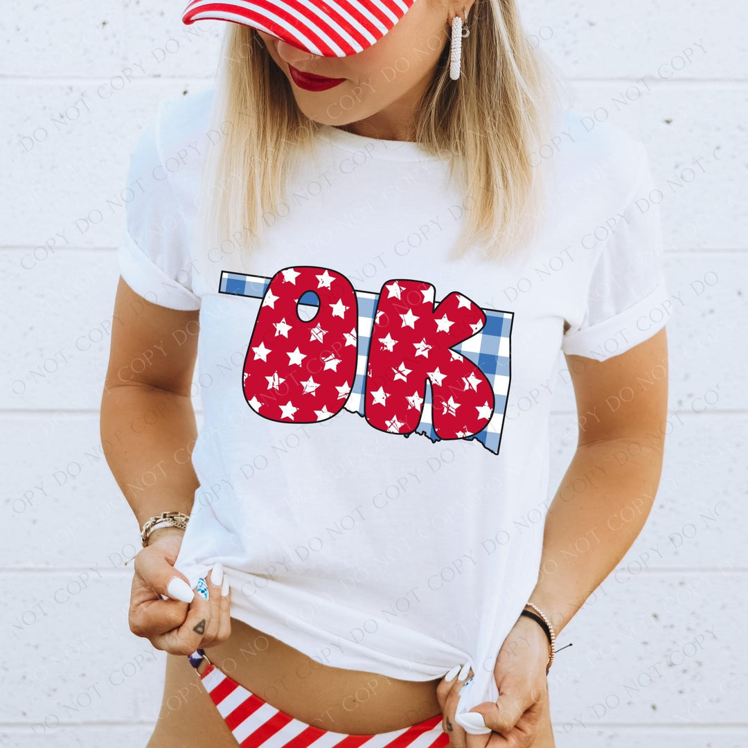 Gingham Stars Red White and Blue State DTF Print