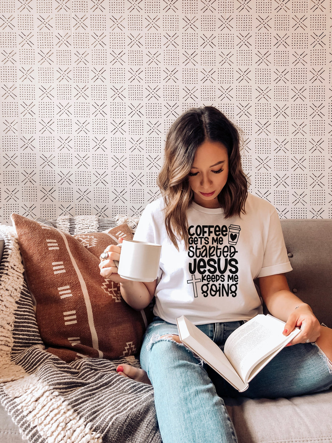 Coffee Gets Me Started Jesus Keeps Me Going DTF Print