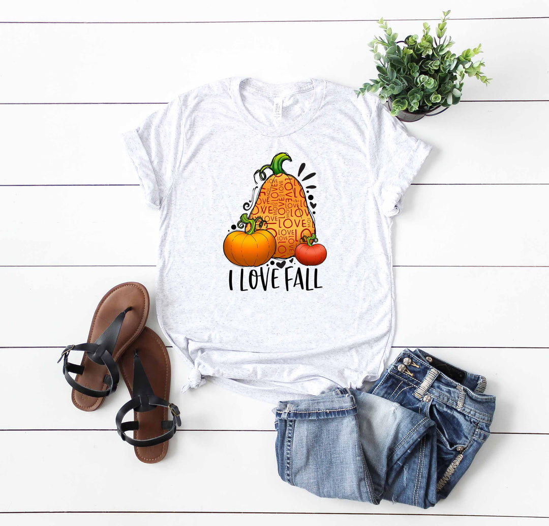 I Love Fall Typography Pumpkins Screen Print YZ33