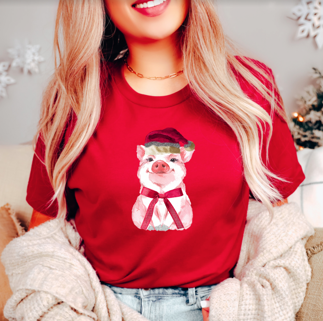 Pig with Santa Hat DTF Print