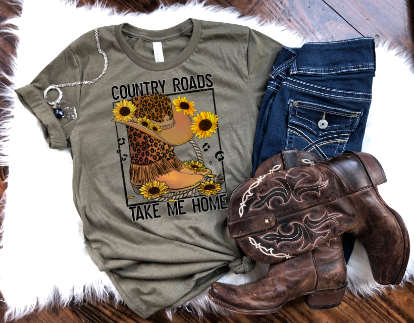 Country Roads Take me Home boots DTF Print