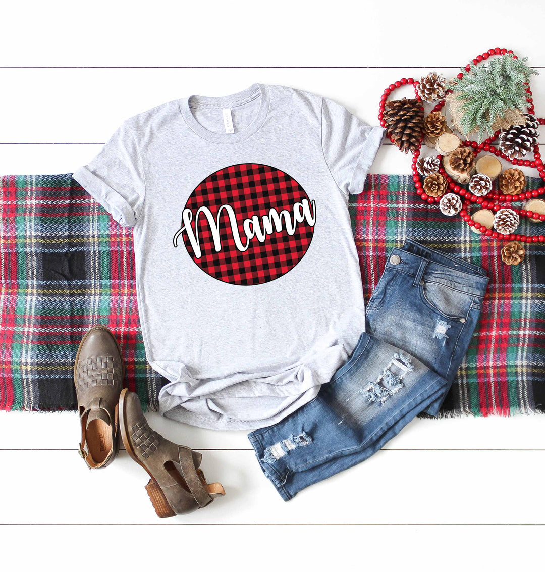 Mama Buffalo Plaid Circle Screen Print MN1