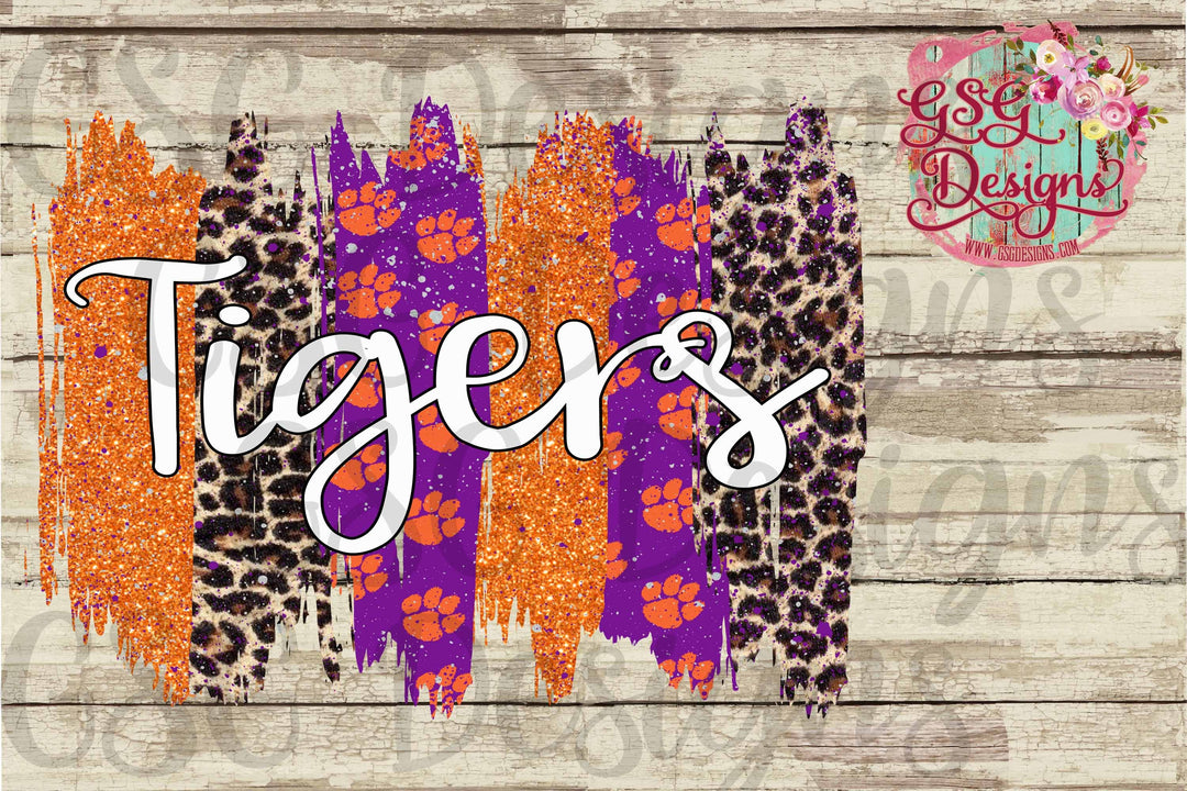 Tigers Orange and Purple Brush Stroke DTF Print