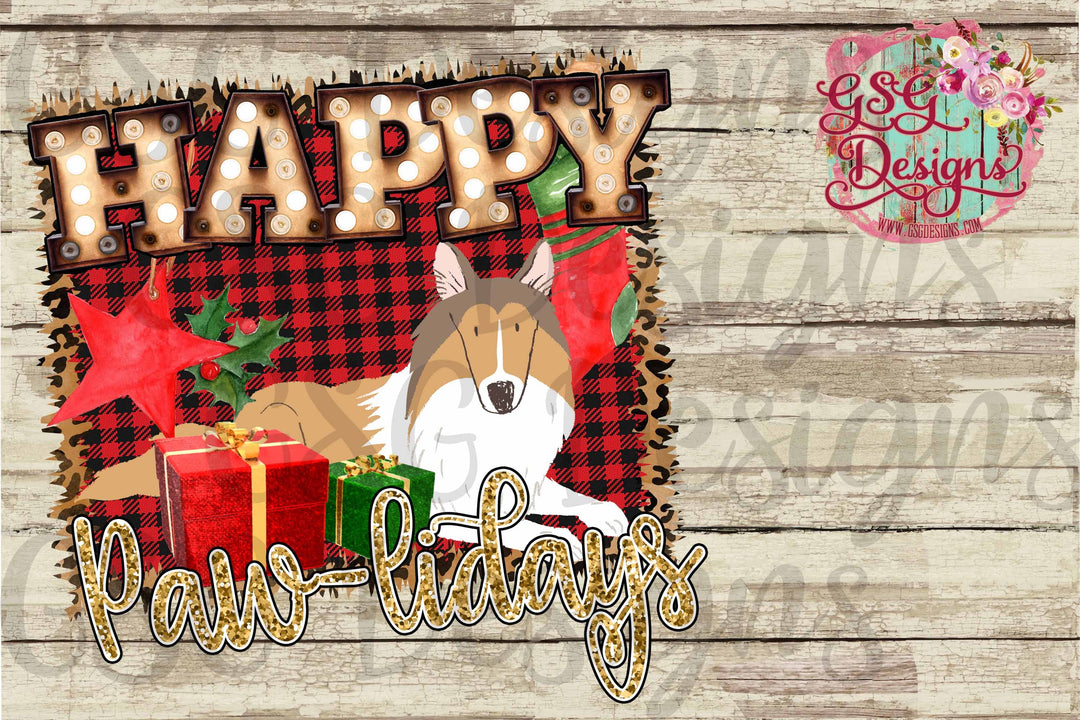 Happy Paw lidays Rough Collie Christmas Digital Design File