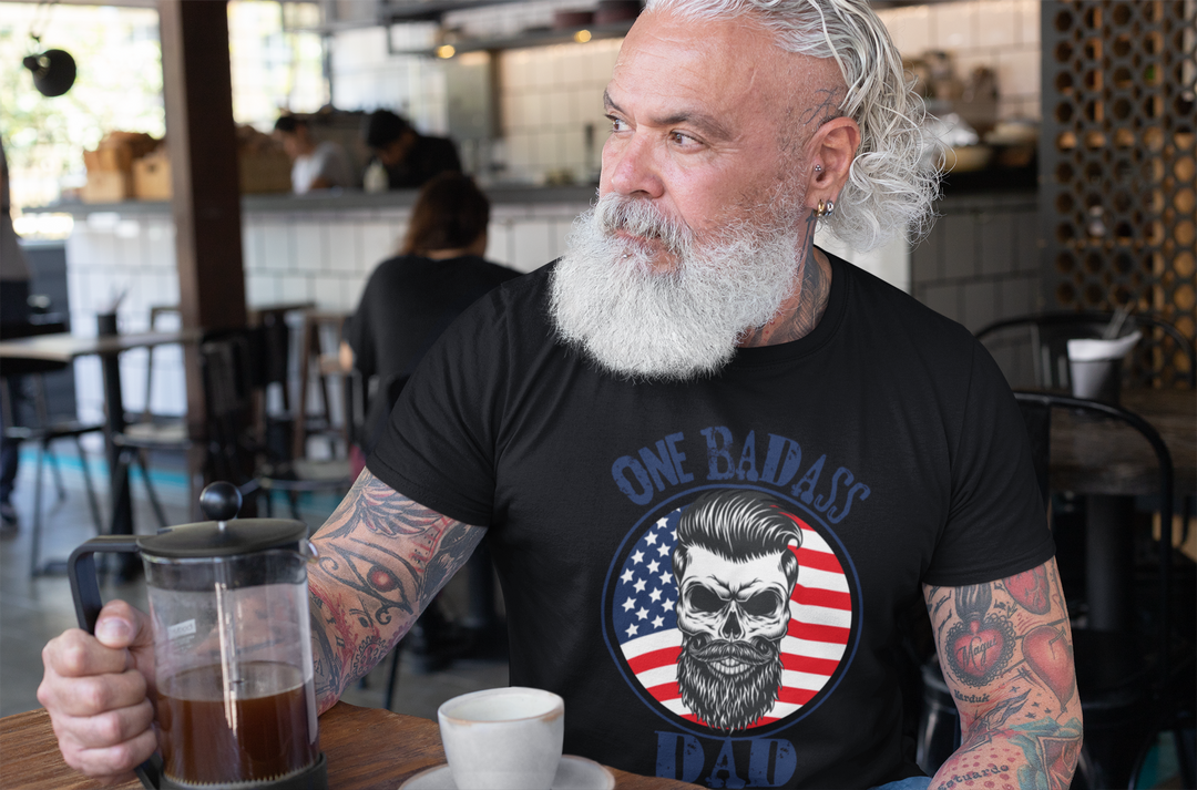 One Badass Dad Skull Patriotic Screen Print (H23)