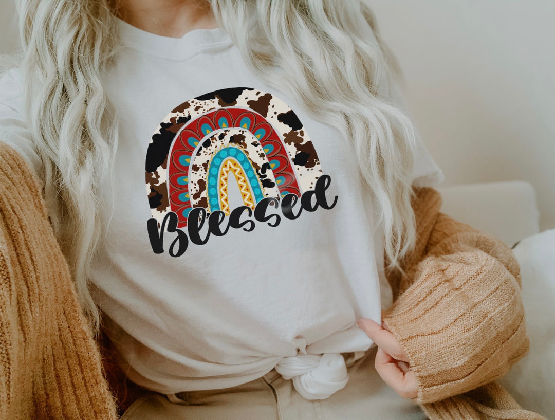 Blessed Cowhide Boho Screen Print (B7)