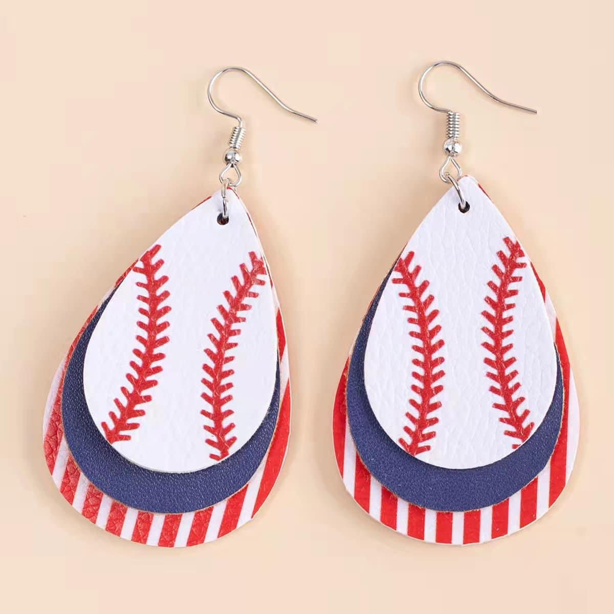 RTS PU Leather Teardrop Baseball / Softball Fashion Earrings