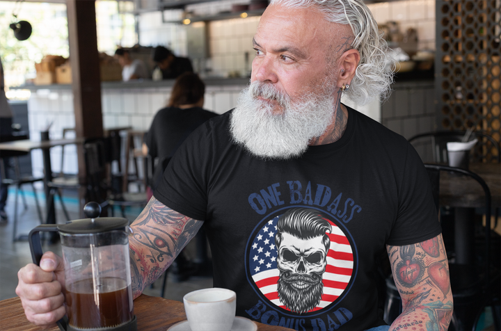 One Badass Bonus Dad Skull Patriotic Screen Print QR14