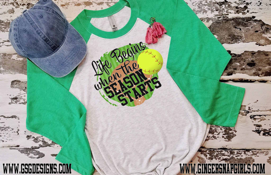 Life Begins When the Season Starts Softball DTF Print