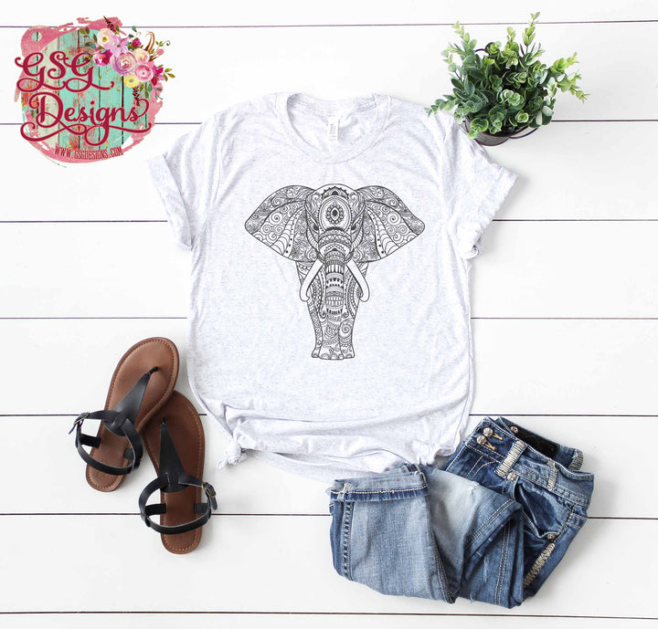 Mandala Elephant Gray Screen Print N10