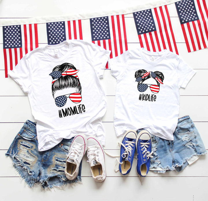 Messy Bun Patriotic Mom Life Screen Print AB12