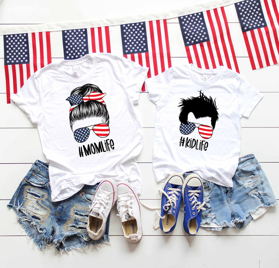 Messy Bun Patriotic Mom Life Screen Print AB12