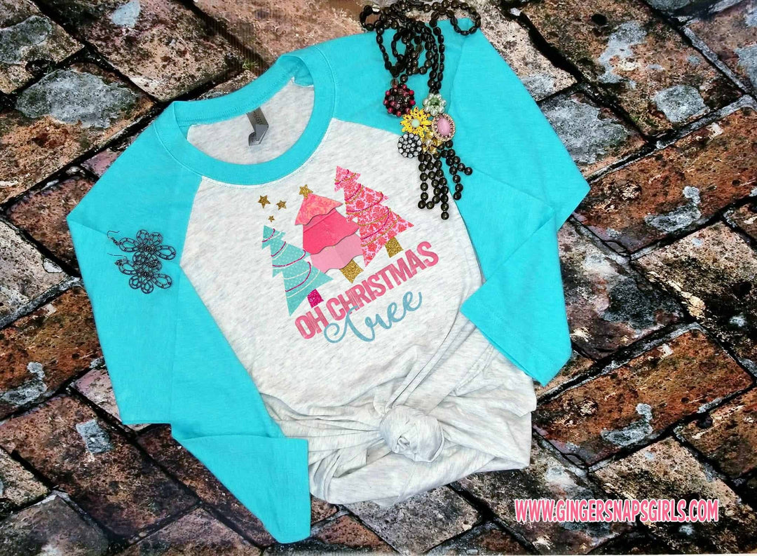 Oh Christmas Tree Pink & Blue Glitter Christmas Tree Holiday Digital Design File, PNG