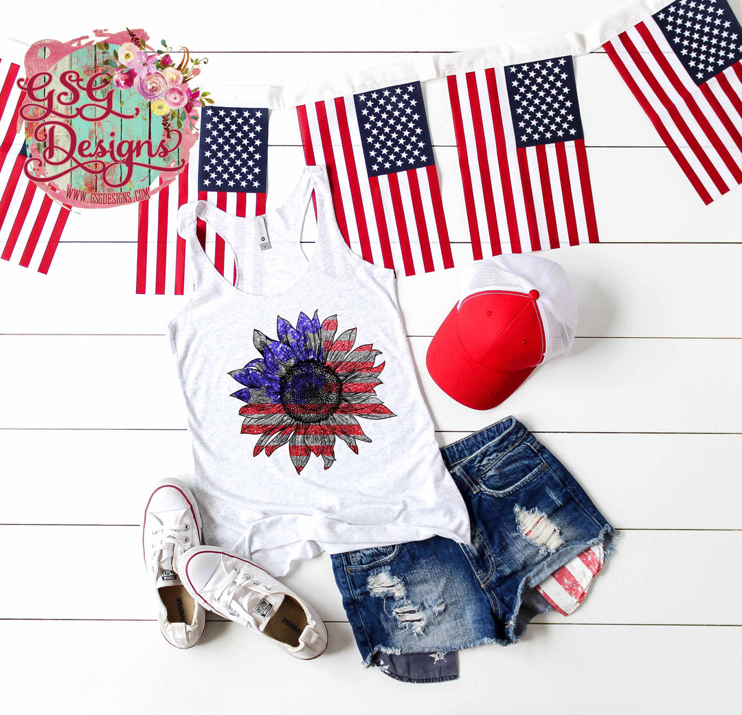 Patriotic Glitter Sunflower DTF Print