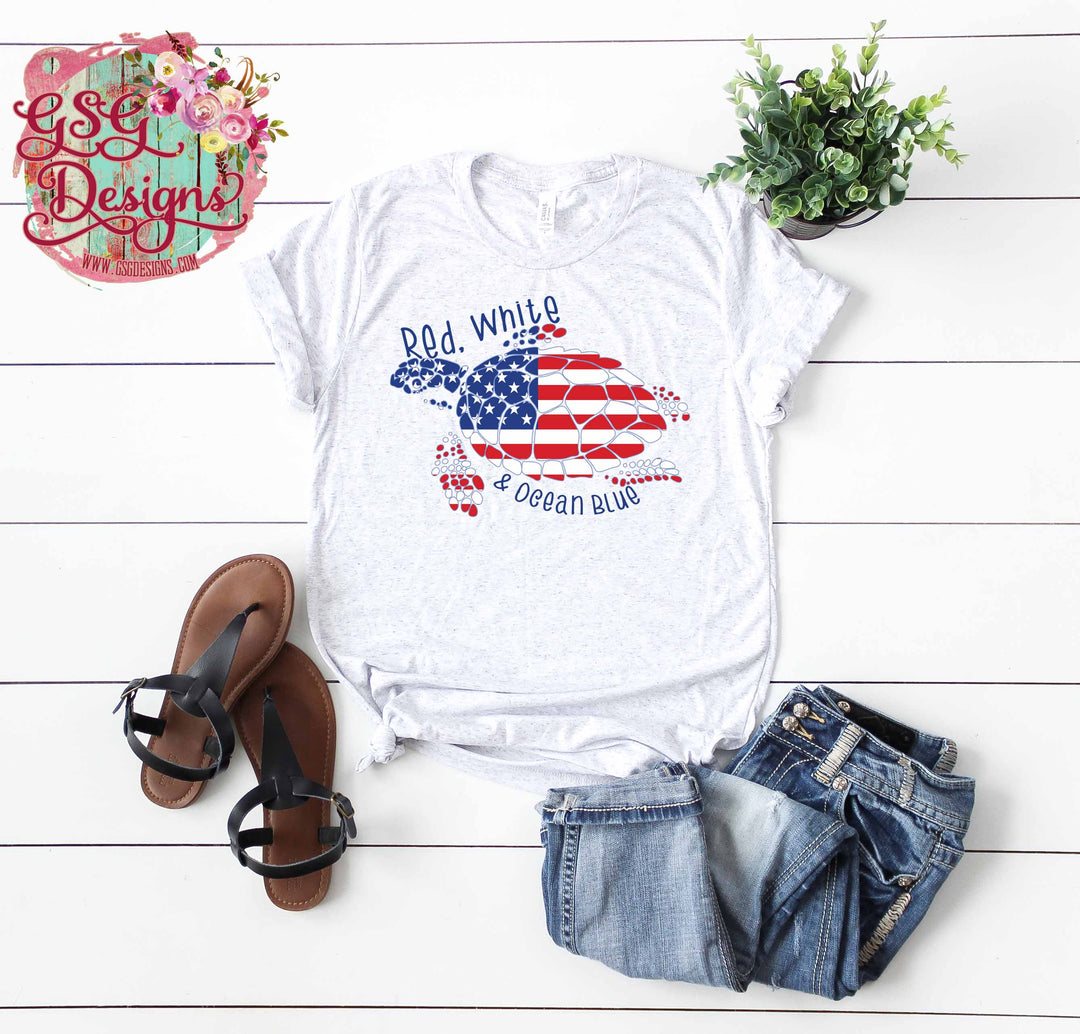 Red White and Ocean Blue American Turtle LOW HEAT Screen Print AB7